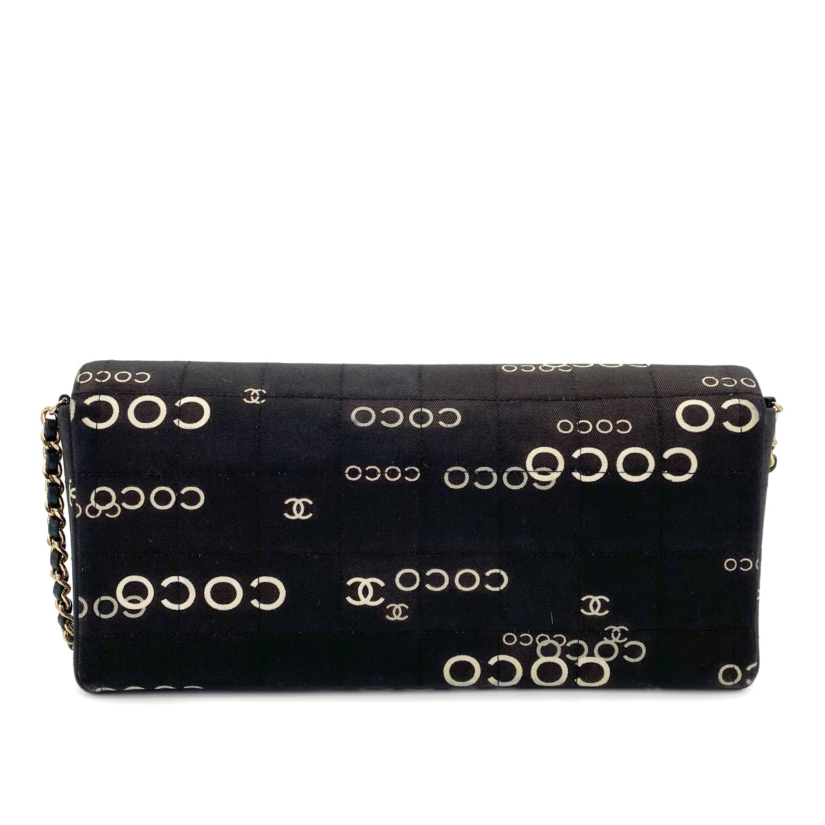 CHANEL VINTAGE CHOCOLATE BAR COCO PRINT CHAIN SHOULDER BAG BLACK CANVAS 90242662