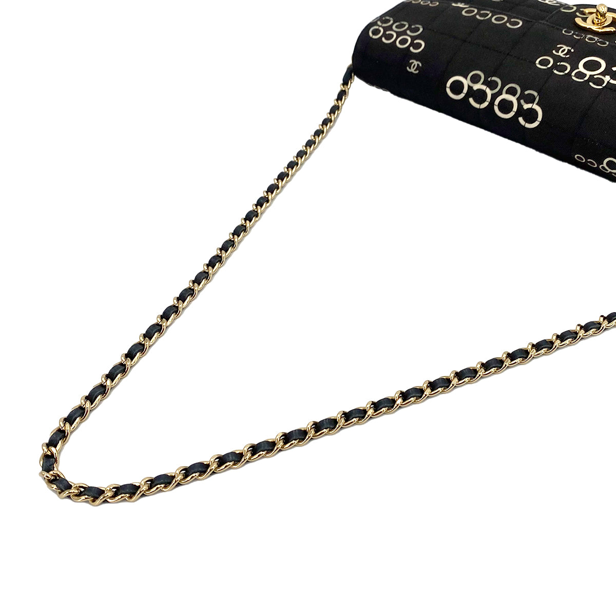 CHANEL VINTAGE CHOCOLATE BAR COCO PRINT CHAIN SHOULDER BAG BLACK CANVAS 90242662