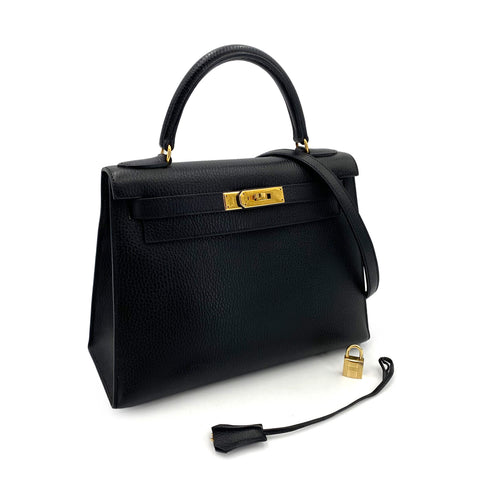 HERMES KELLY 28 SELLIER BLACK ARDENNES HAND SHOULDER BAG □A 90242663 - PURPOSE