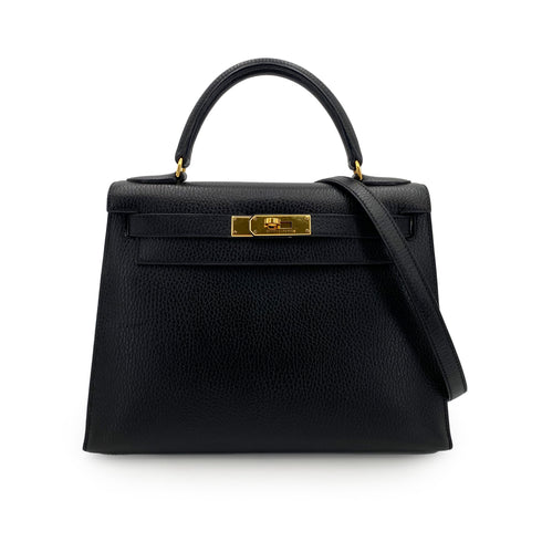 HERMES KELLY 28 SELLIER BLACK ARDENNES HAND SHOULDER BAG □A 90242663 - PURPOSE