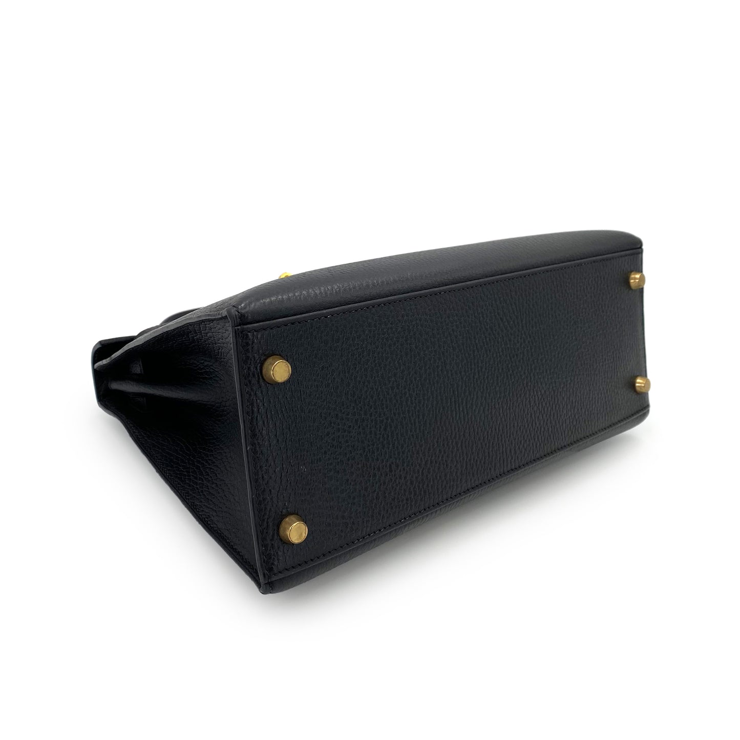 HERMES KELLY 28 SELLIER BLACK ARDENNES HAND SHOULDER BAG □A 90242663