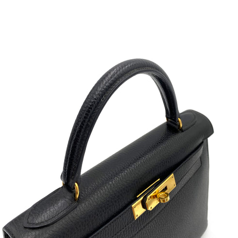 HERMES KELLY 28 SELLIER BLACK ARDENNES HAND SHOULDER BAG □A 90242663 - PURPOSE