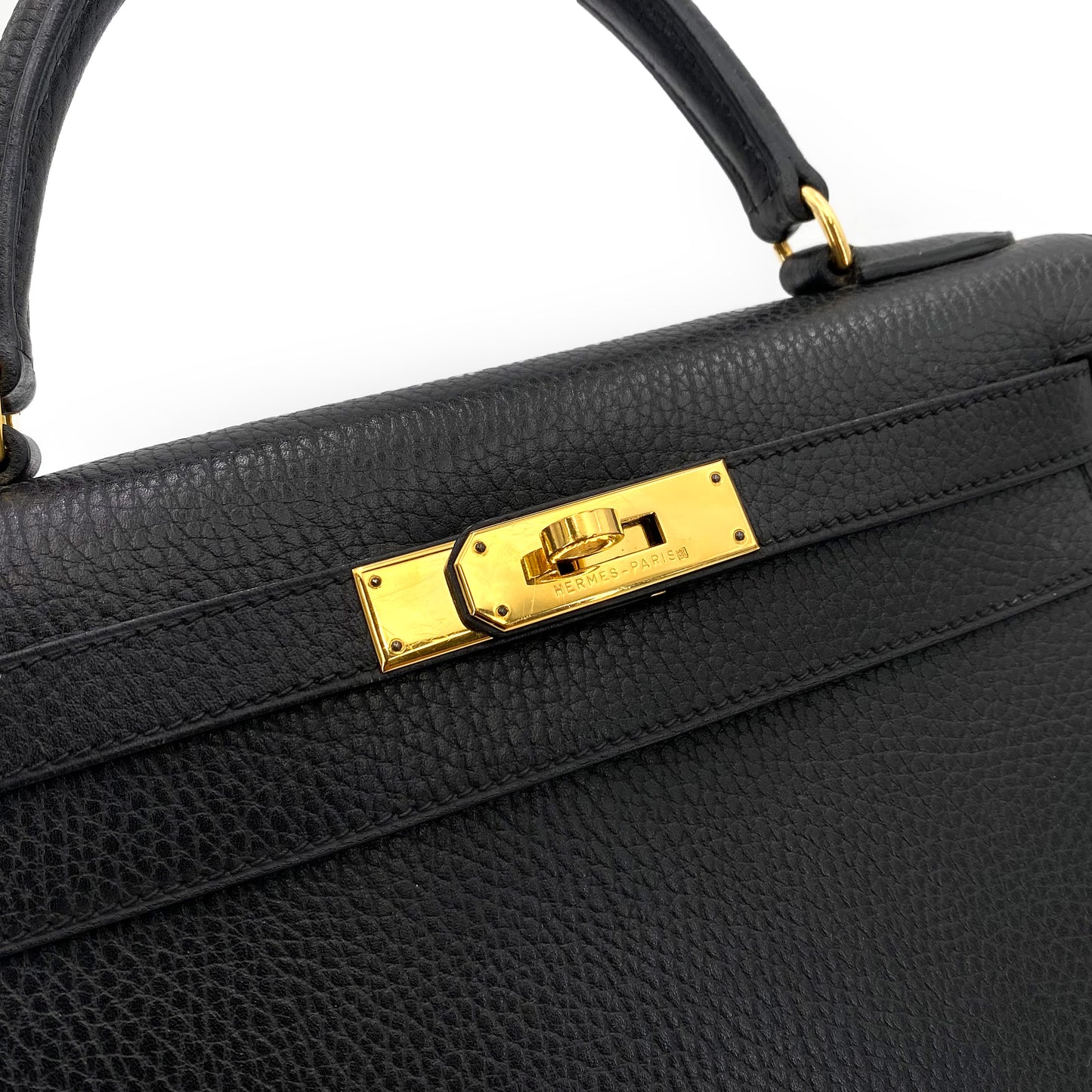 HERMES KELLY 28 SELLIER BLACK ARDENNES HAND SHOULDER BAG □A 90242663