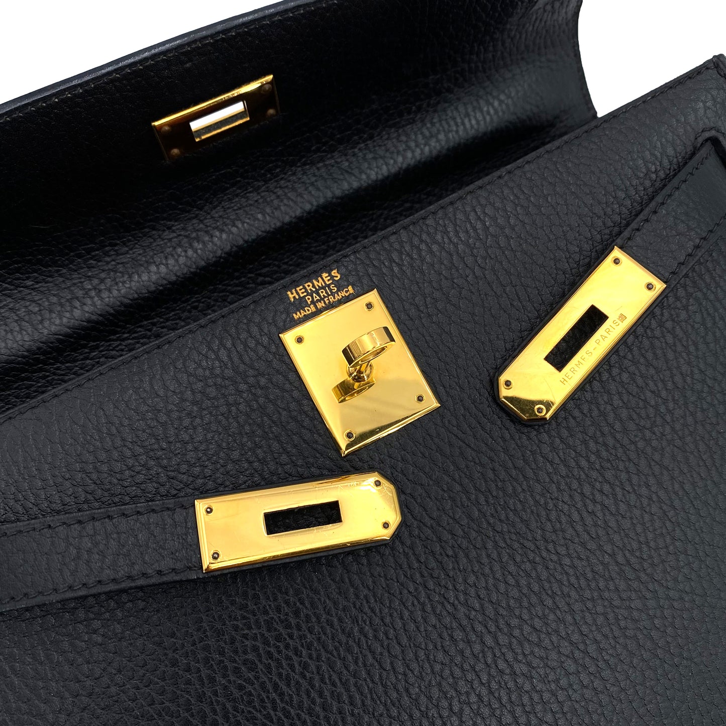 HERMES KELLY 28 SELLIER BLACK ARDENNES HAND SHOULDER BAG □A 90242663