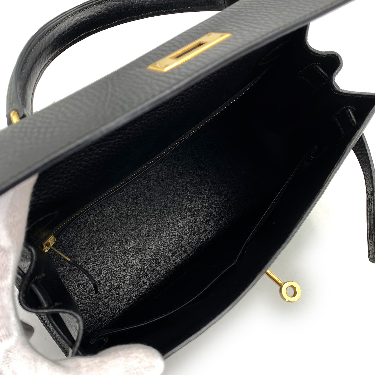 HERMES KELLY 28 SELLIER BLACK ARDENNES HAND SHOULDER BAG □A 90242663