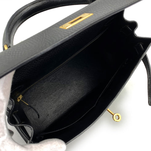 HERMES KELLY 28 SELLIER BLACK ARDENNES HAND SHOULDER BAG □A 90242663 - PURPOSE