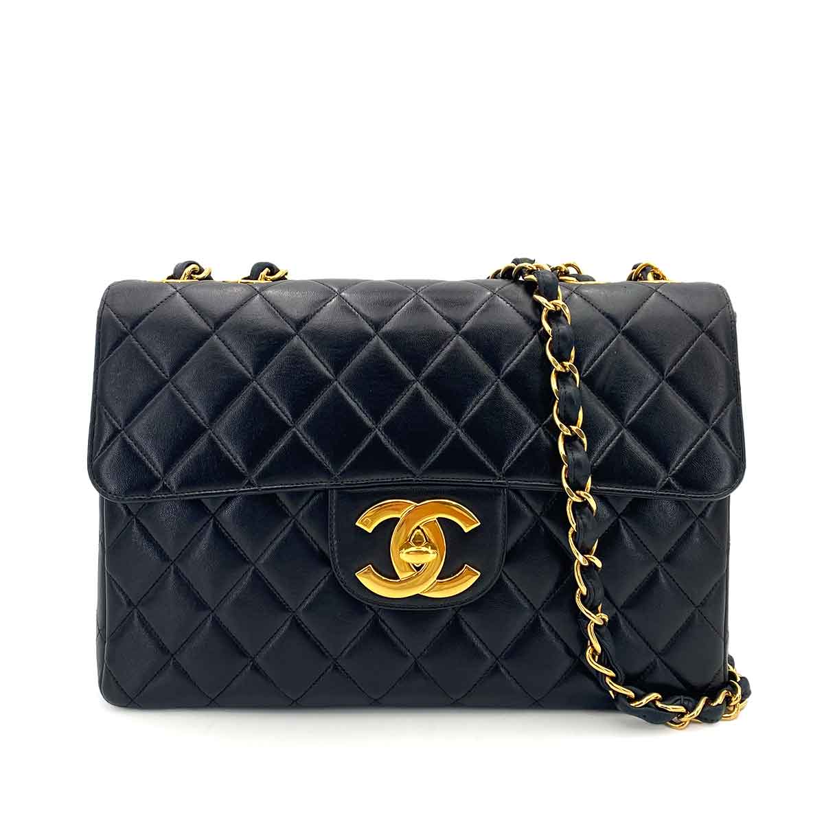 CHANEL VINTAGE JUMBO MATELASSE 30 CHAIN SHOULDER BAG BLACK LAMB SKIN 90242666
