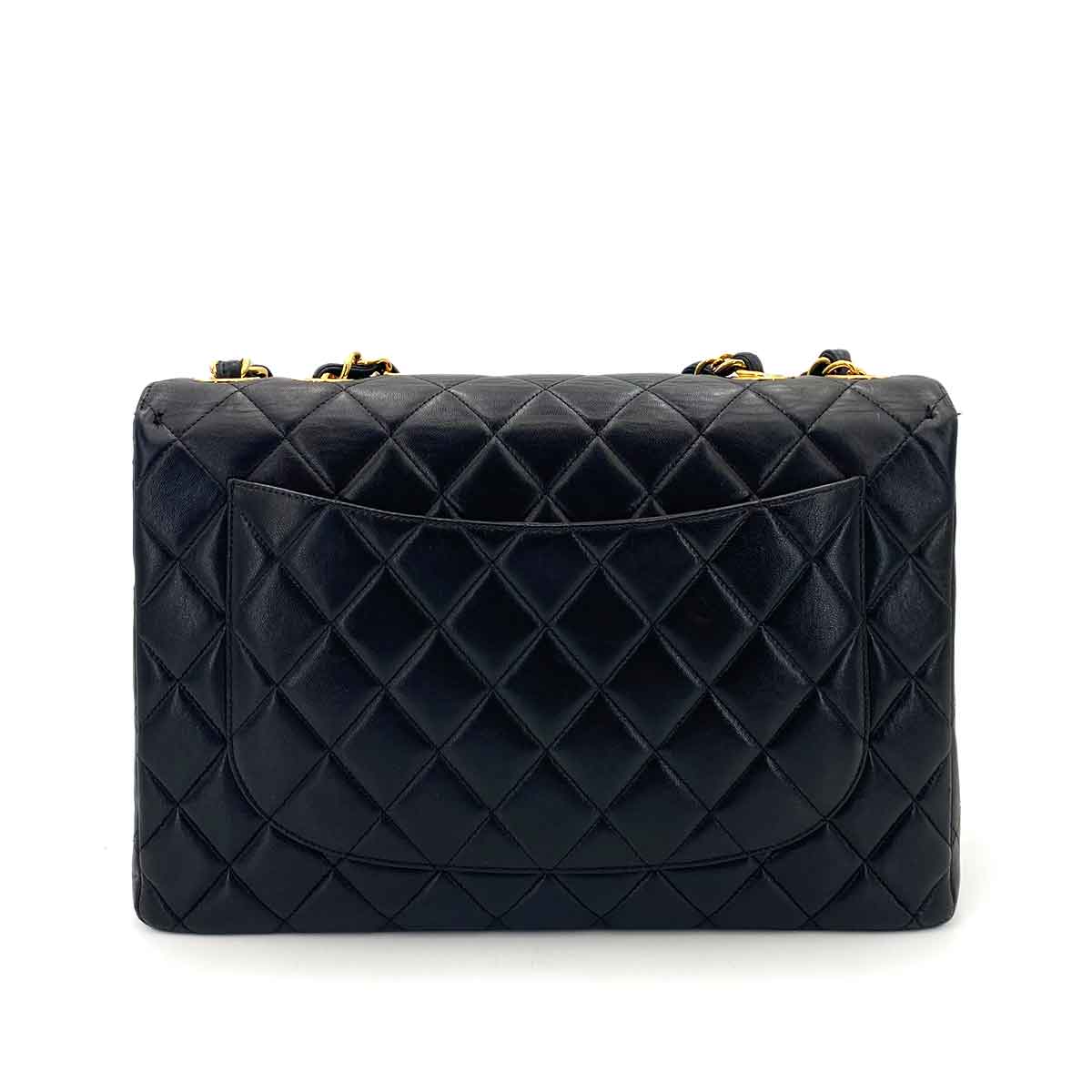 CHANEL VINTAGE JUMBO MATELASSE 30 CHAIN SHOULDER BAG BLACK LAMB SKIN 90242666