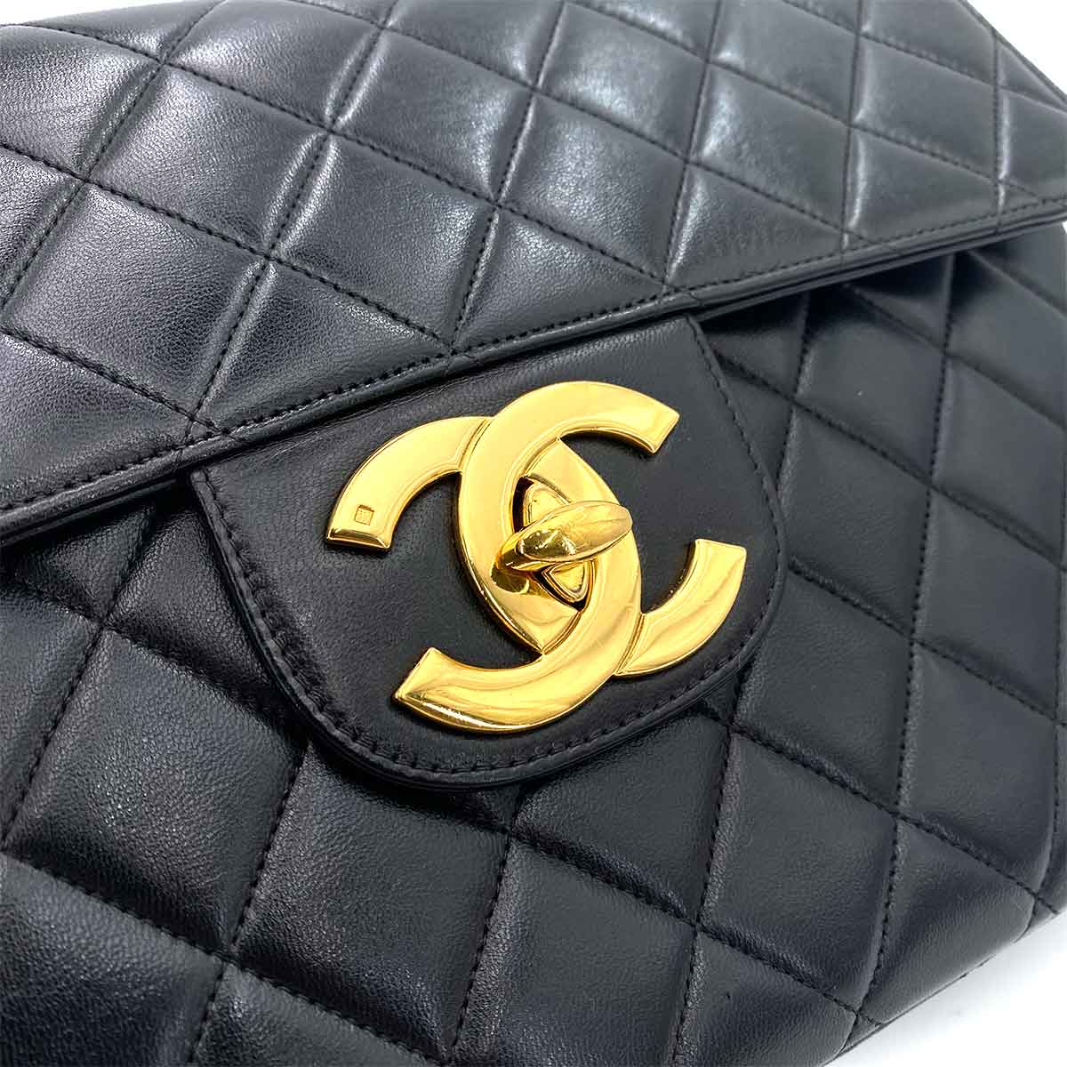CHANEL VINTAGE JUMBO MATELASSE 30 CHAIN SHOULDER BAG BLACK LAMB SKIN 90242666