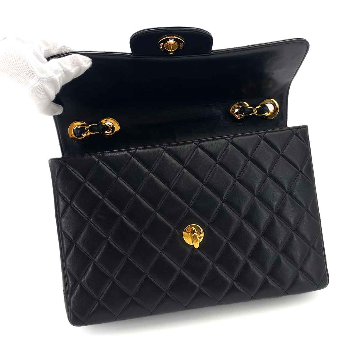 CHANEL VINTAGE JUMBO MATELASSE 30 CHAIN SHOULDER BAG BLACK LAMB SKIN 90242666