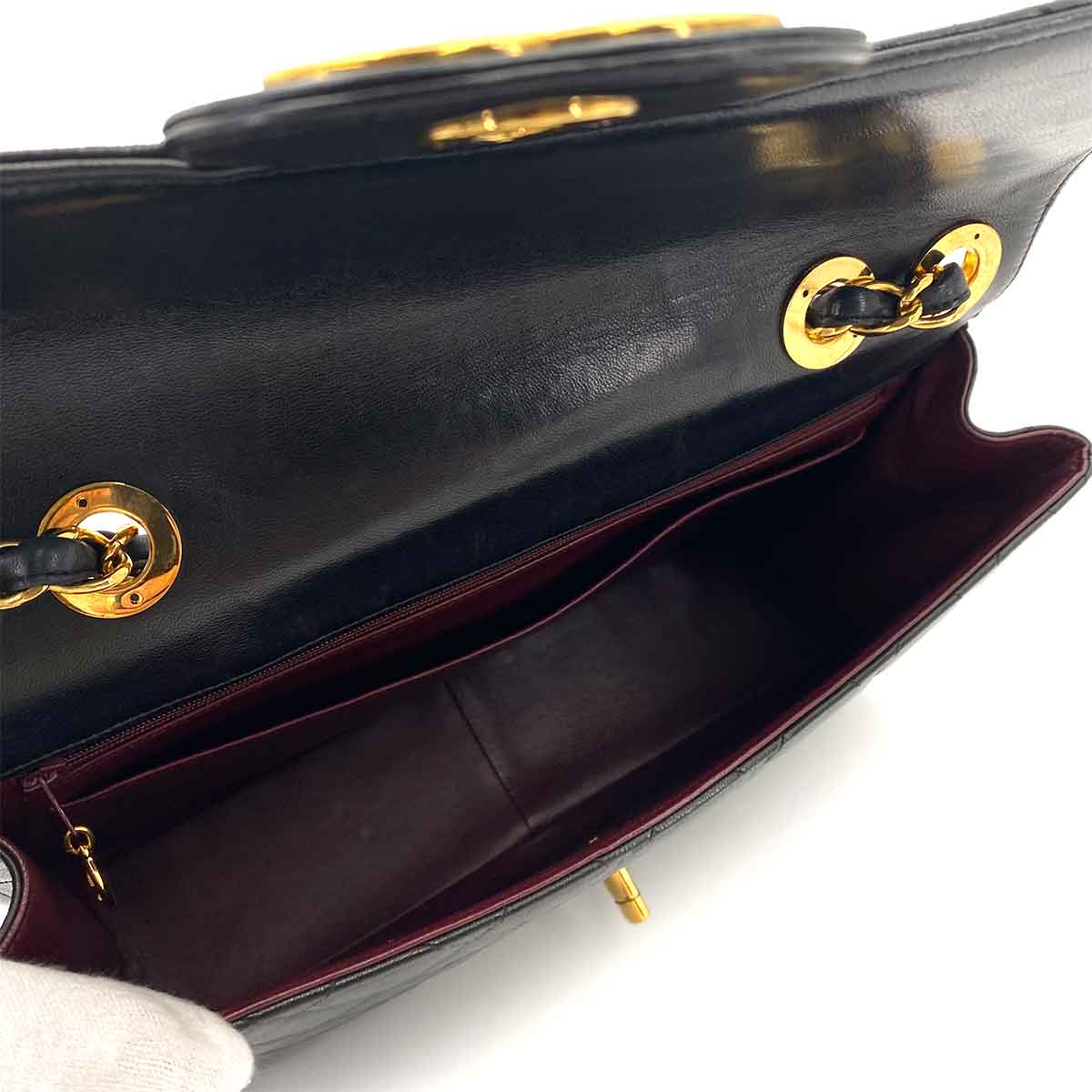 CHANEL VINTAGE JUMBO MATELASSE 30 CHAIN SHOULDER BAG BLACK LAMB SKIN 90242666