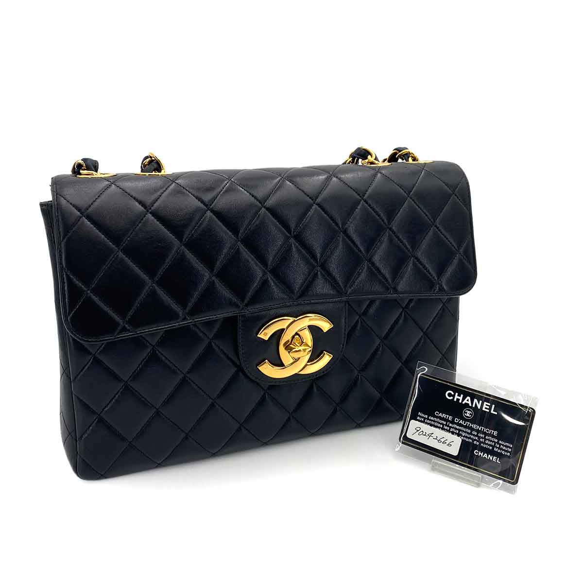 CHANEL VINTAGE JUMBO MATELASSE 30 CHAIN SHOULDER BAG BLACK LAMB SKIN 90242666