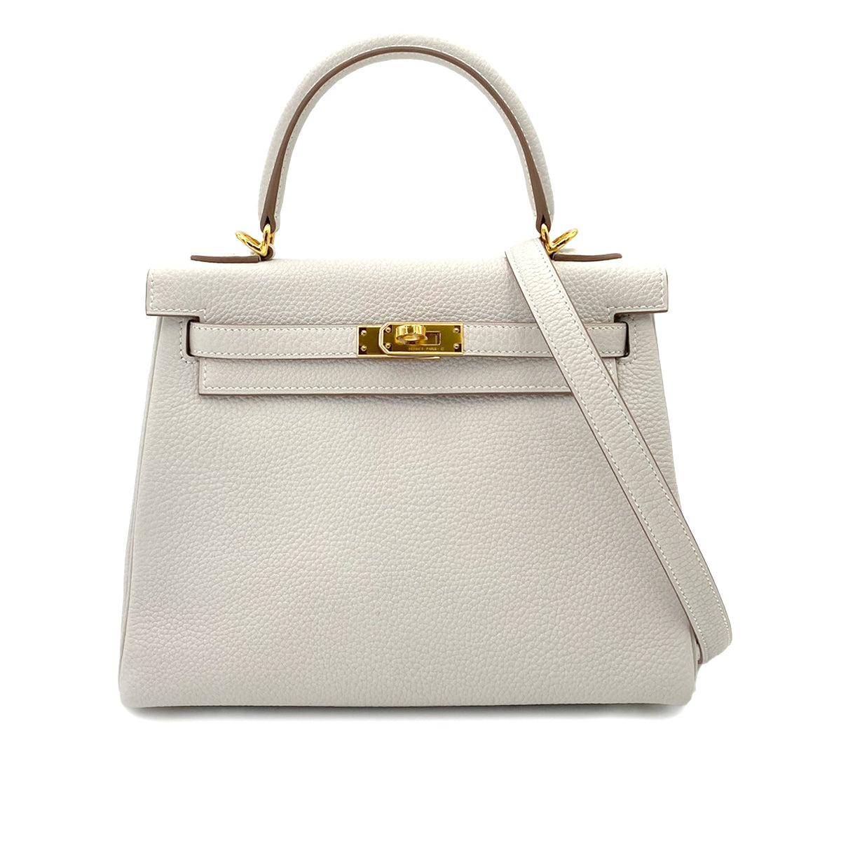 HERMES KELLY 25 RETOURNE GRIS PERLE TOGO HAND SHOULDER BAG B 90242675
