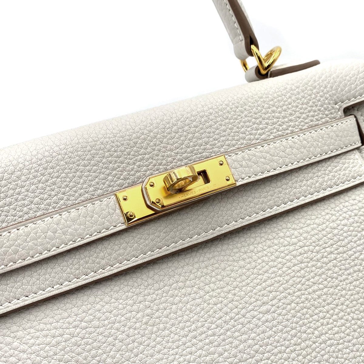 HERMES KELLY 25 RETOURNE GRIS PERLE TOGO HAND SHOULDER BAG B 90242675