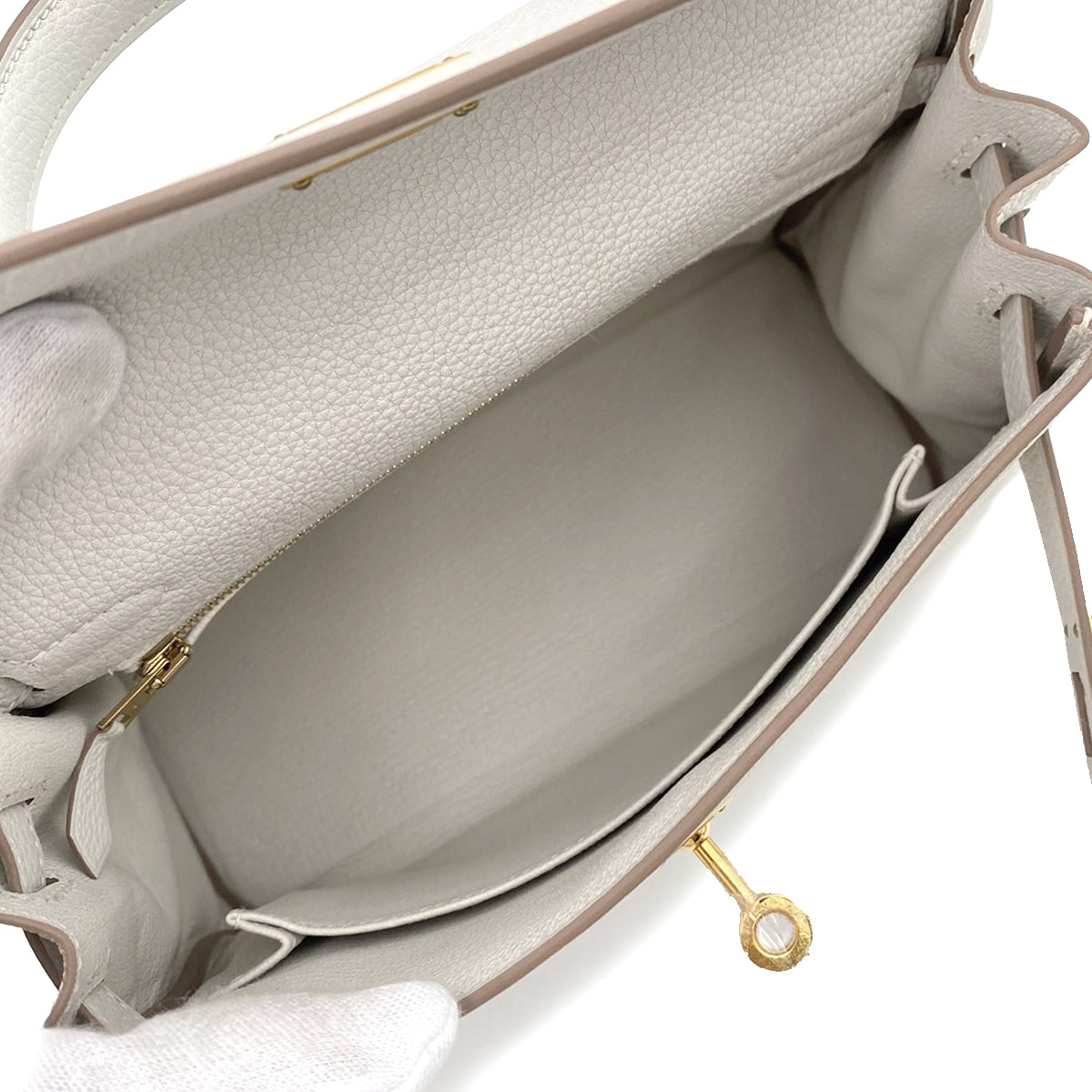 HERMES KELLY 25 RETOURNE GRIS PERLE TOGO HAND SHOULDER BAG B 90242675