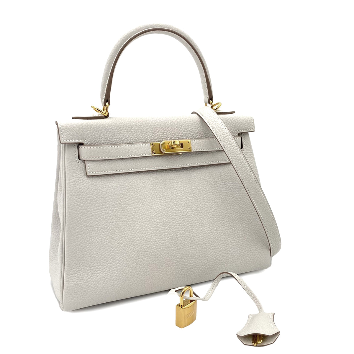 HERMES KELLY 25 RETOURNE GRIS PERLE TOGO HAND SHOULDER BAG B 90242675