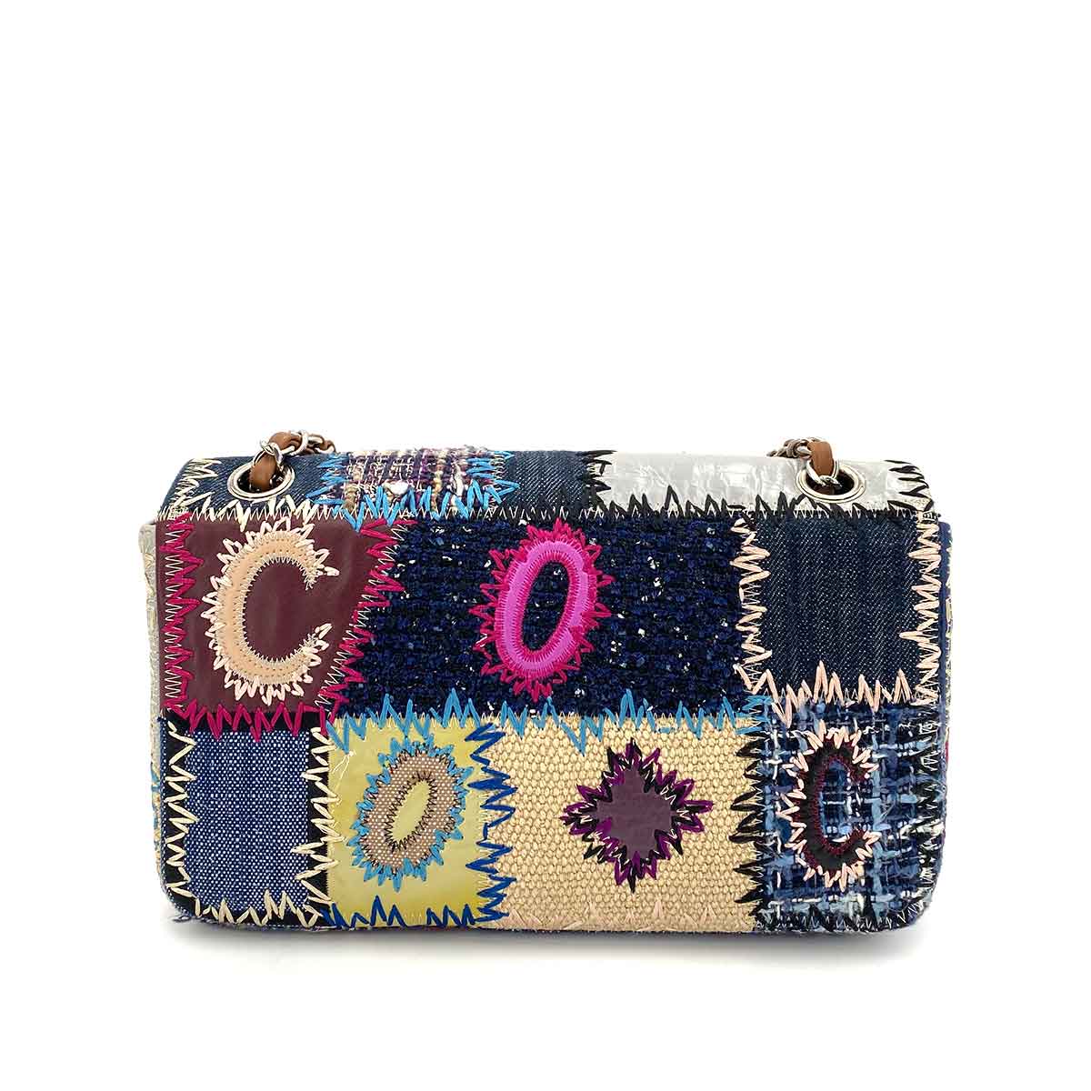 CHANEL CHAIN SHOULDER BAG PATCHWORK MULTICOLOR CANVAS LEATHER 90242676
