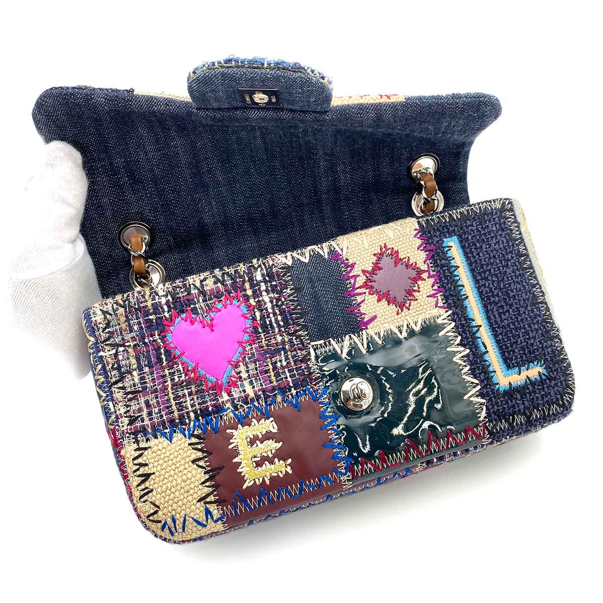 CHANEL CHAIN SHOULDER BAG PATCHWORK MULTICOLOR CANVAS LEATHER 90242676