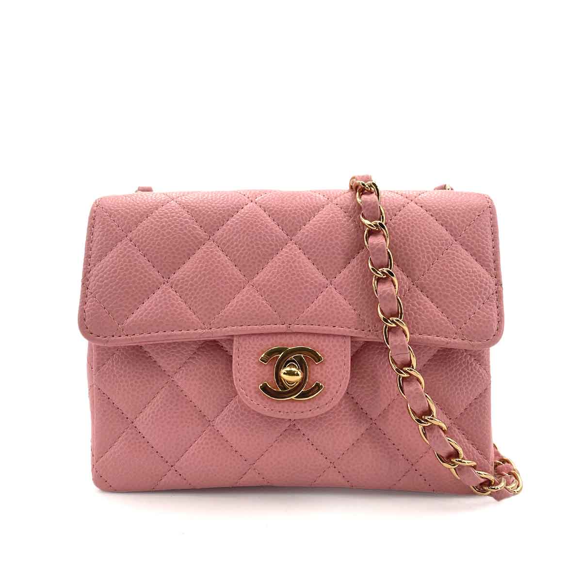 CHANEL VINTAGE MINI SQUARE 17 CHAIN SHOULDER BAG PINK CAVIAR SKIN 90242678