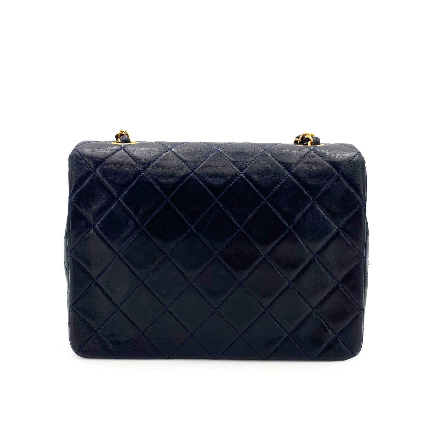 CHANEL VINTAGE MINI SQUARE 20 CHAIN SHOULDER BAG NAVY LAMB SKIN 90242896