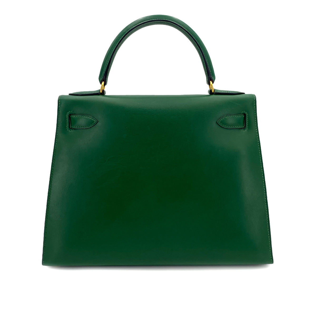 HERMES KELLY 28 SELLIER GREEN BOXCALF HAND BAG □B 90242904