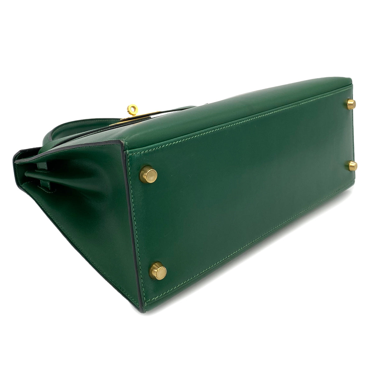 HERMES KELLY 28 SELLIER GREEN BOXCALF HAND BAG □B 90242904