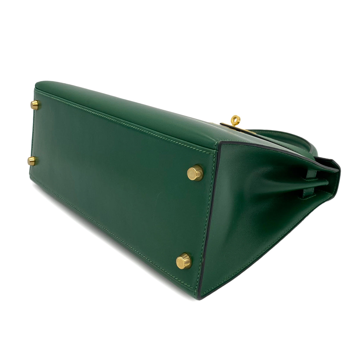 HERMES KELLY 28 SELLIER GREEN BOXCALF HAND BAG □B 90242904