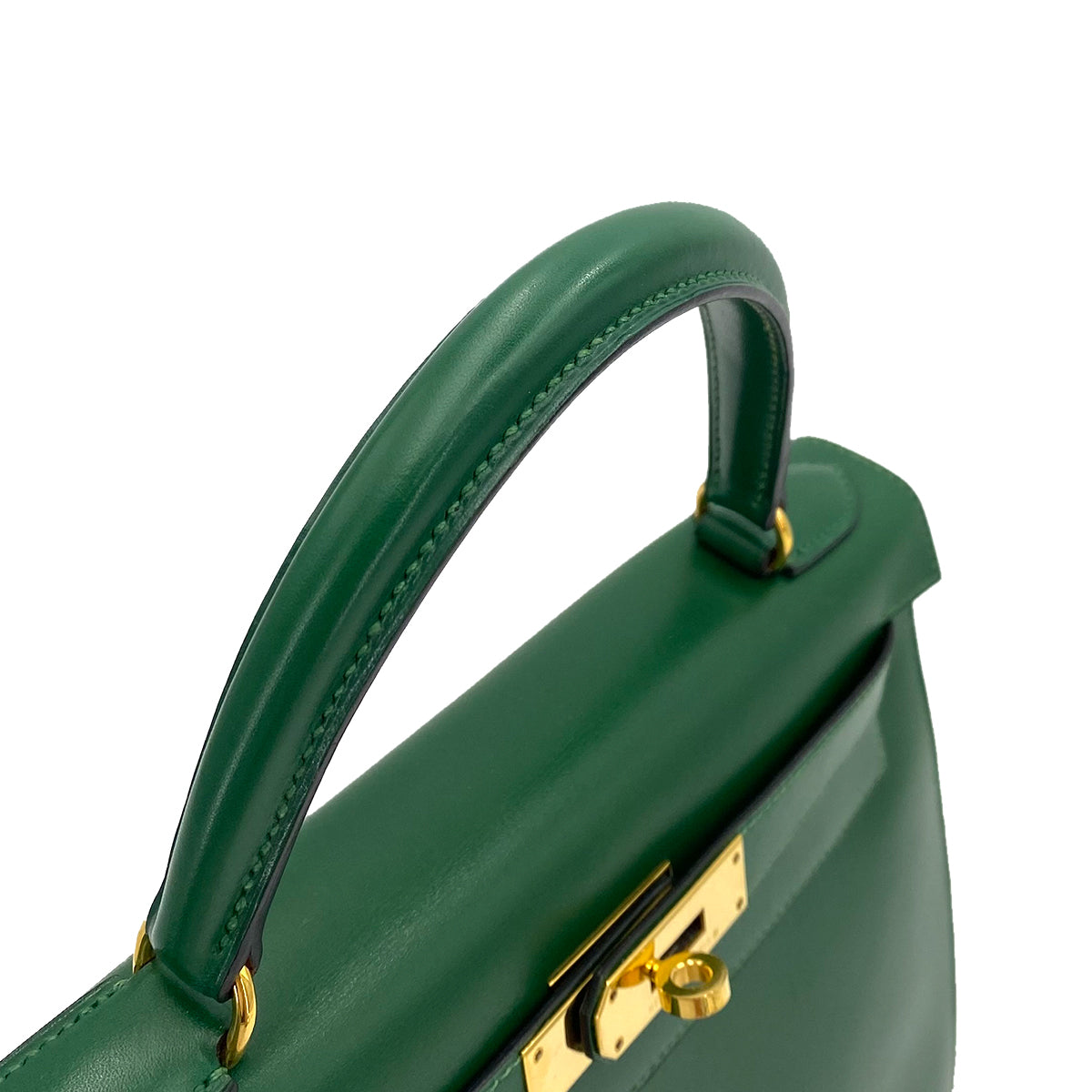 HERMES KELLY 28 SELLIER GREEN BOXCALF HAND BAG □B 90242904