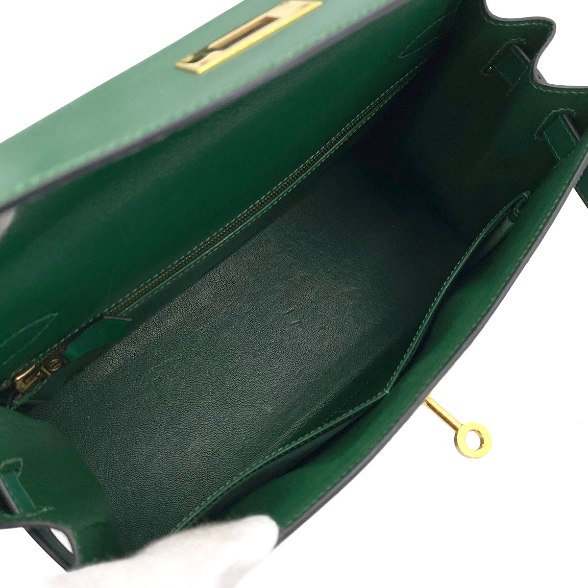 HERMES KELLY 28 SELLIER GREEN BOXCALF HAND BAG □B 90242904