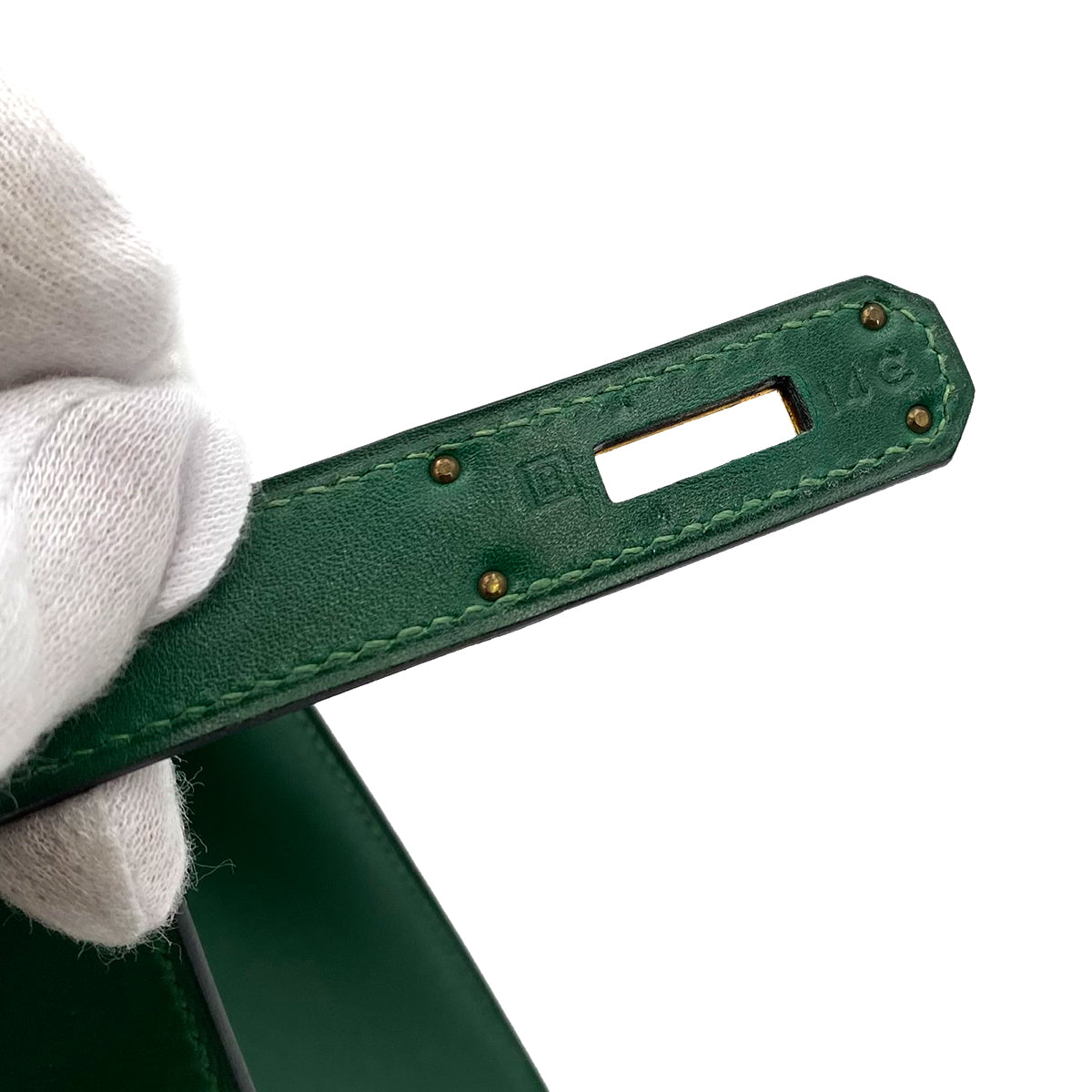 HERMES KELLY 28 SELLIER GREEN BOXCALF HAND BAG □B 90242904