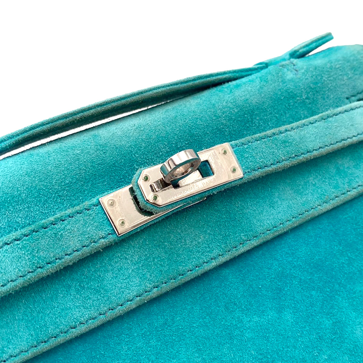 HERMES KELLY POCHETTE SELLIER TURQUOISE DEBRIS HAND BAG □I 90242905
