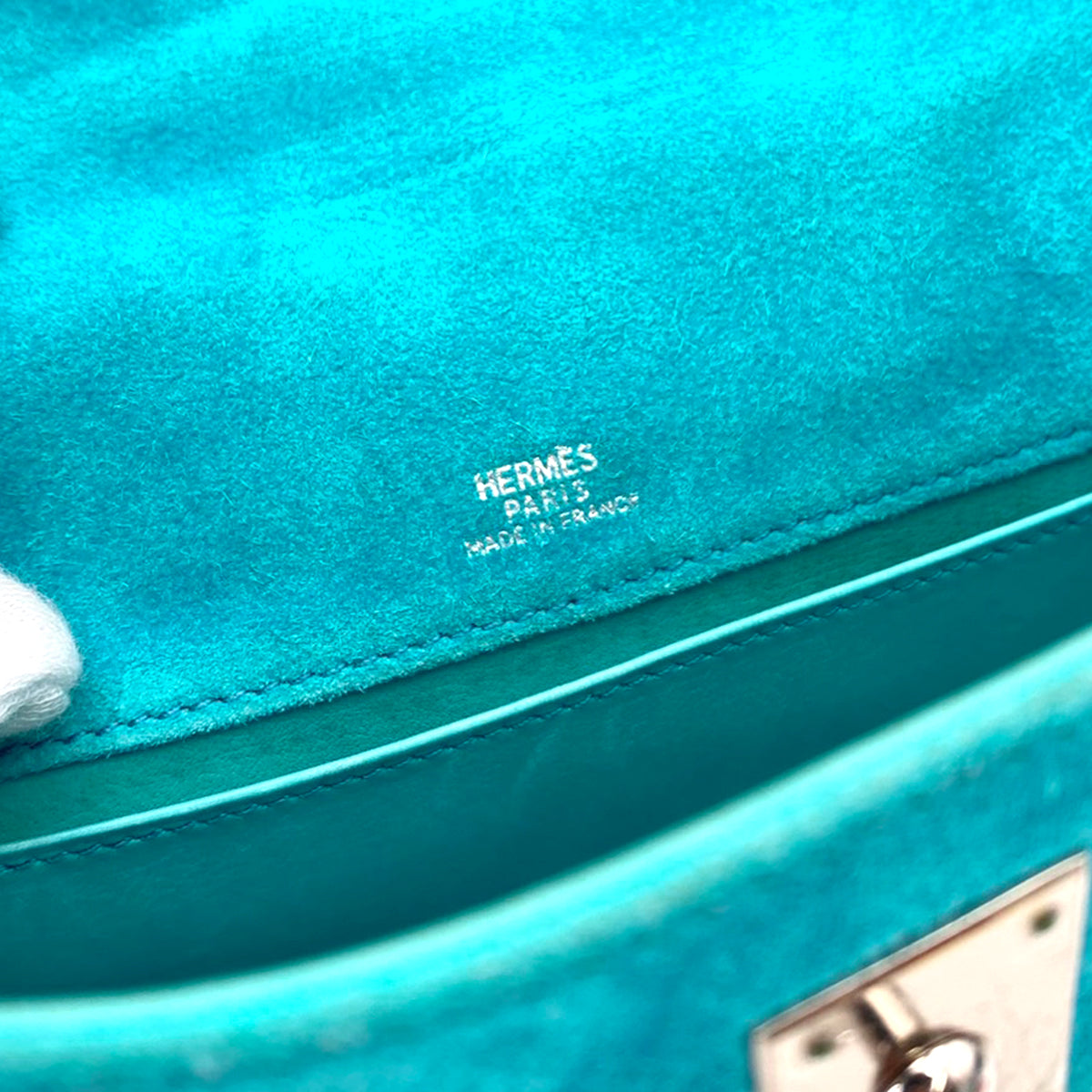 HERMES KELLY POCHETTE SELLIER TURQUOISE DEBRIS HAND BAG □I 90242905