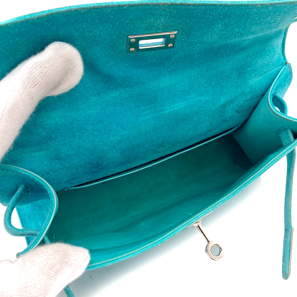 HERMES KELLY POCHETTE SELLIER TURQUOISE DEBRIS HAND BAG □I 90242905