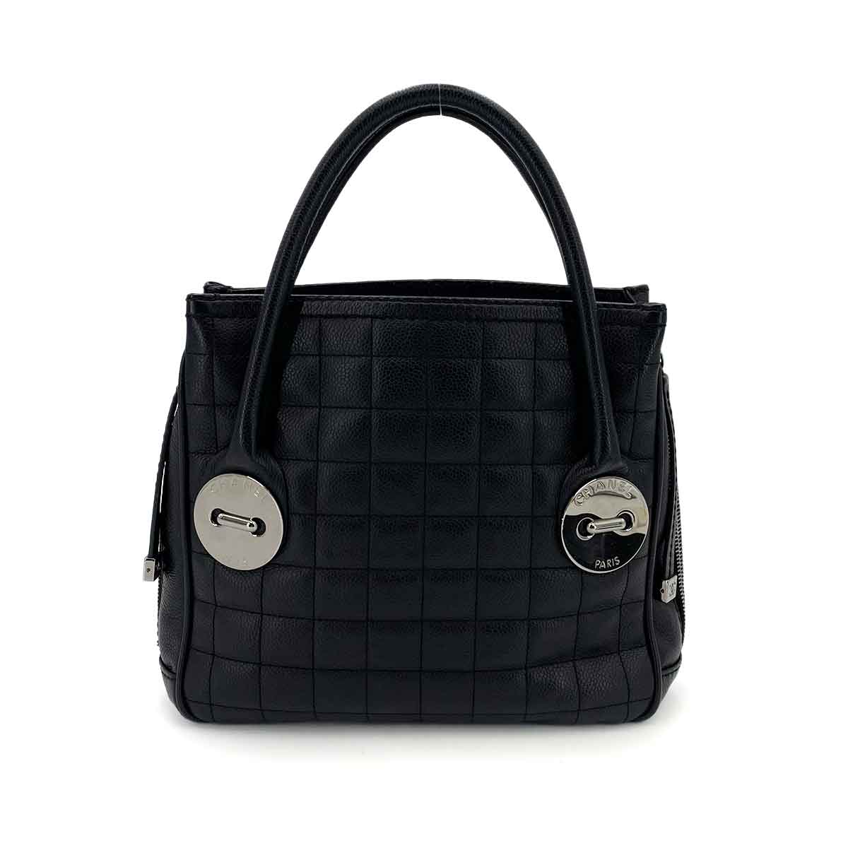 CHANEL VINTAGE CHOCOLATE BAR BUTTON HAND BAG BLACK CAVIAR SKIN SHW 90242908