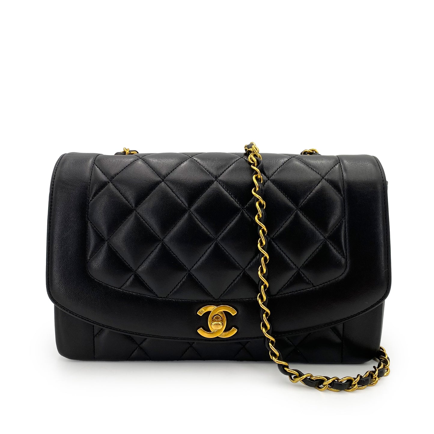 CHANEL VINTAGE DIANA MEDIUM CHAIN SHOULDER BAG BLACK LAMB SKIN 90242946