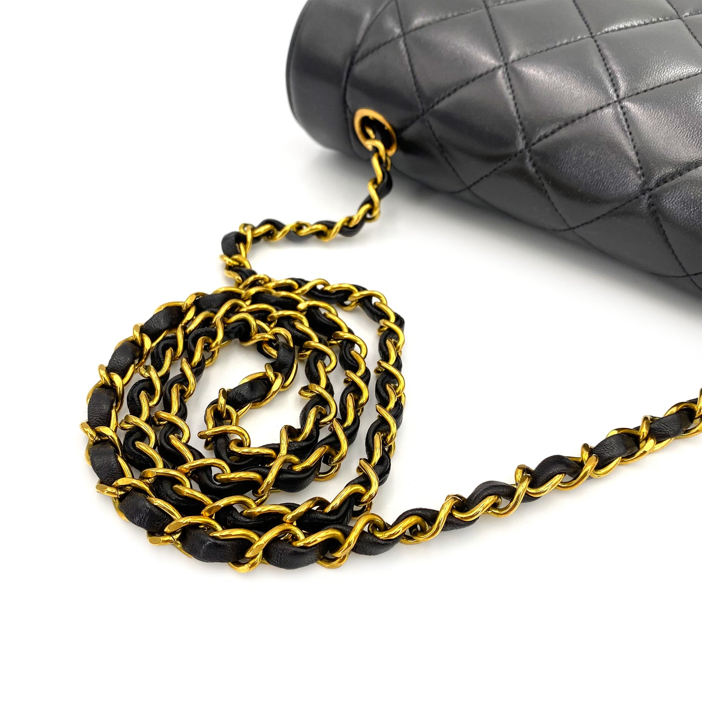 CHANEL VINTAGE DIANA MEDIUM CHAIN SHOULDER BAG BLACK LAMB SKIN 90242946