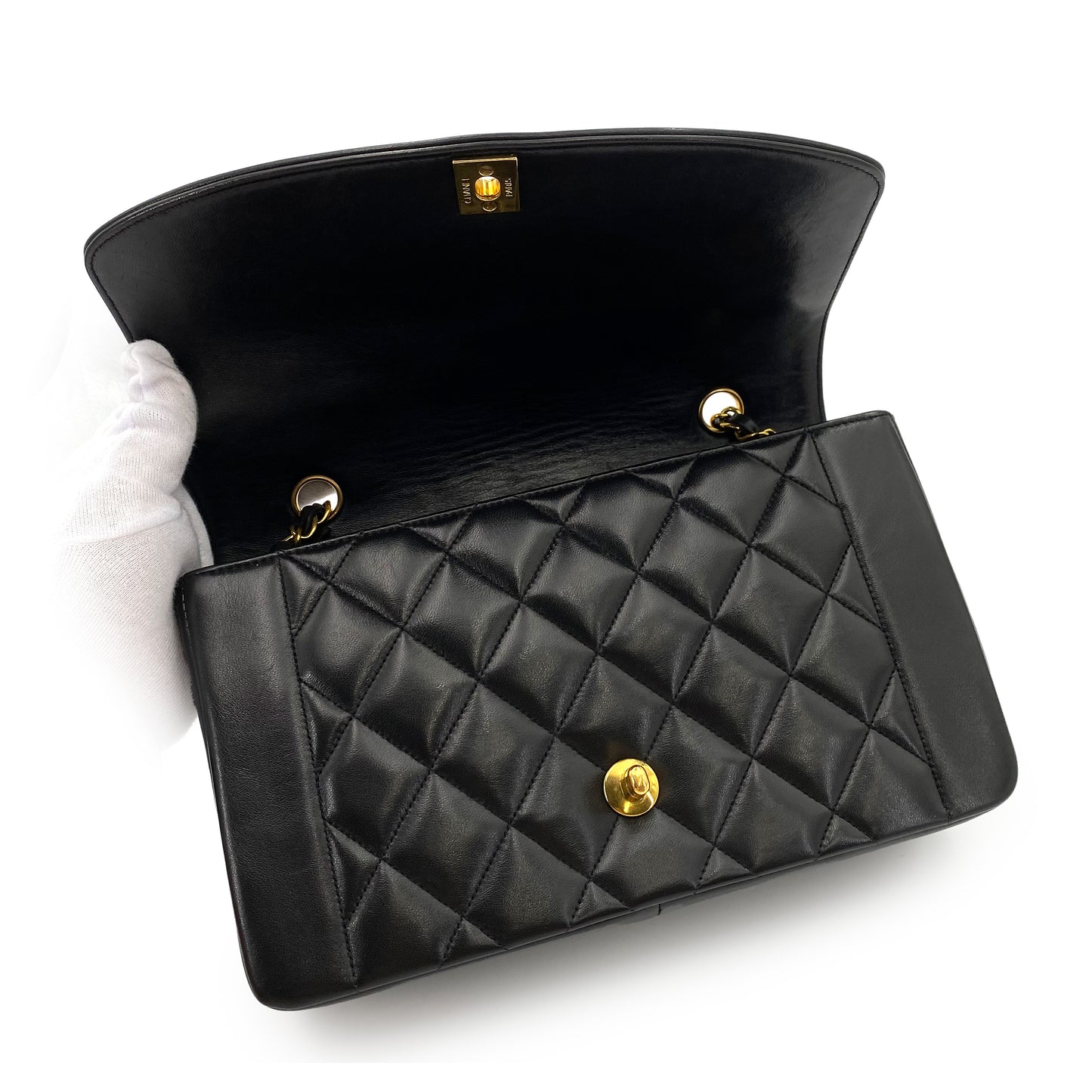 CHANEL VINTAGE DIANA MEDIUM CHAIN SHOULDER BAG BLACK LAMB SKIN 90242946