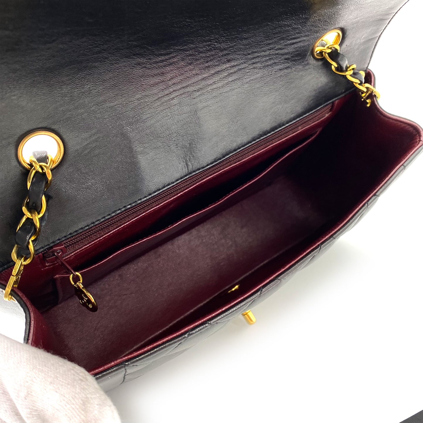 CHANEL VINTAGE DIANA MEDIUM CHAIN SHOULDER BAG BLACK LAMB SKIN 90242946