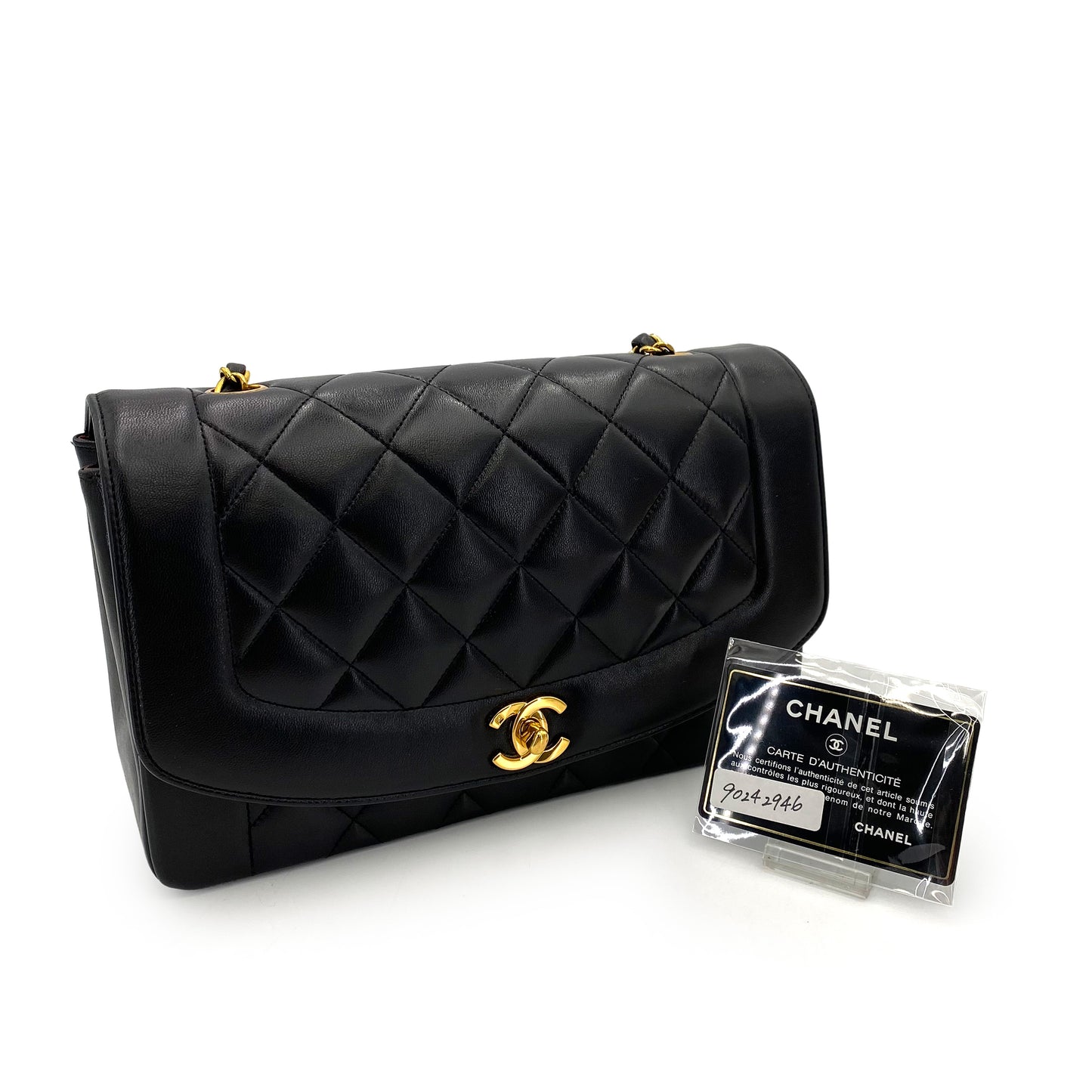 CHANEL VINTAGE DIANA MEDIUM CHAIN SHOULDER BAG BLACK LAMB SKIN 90242946