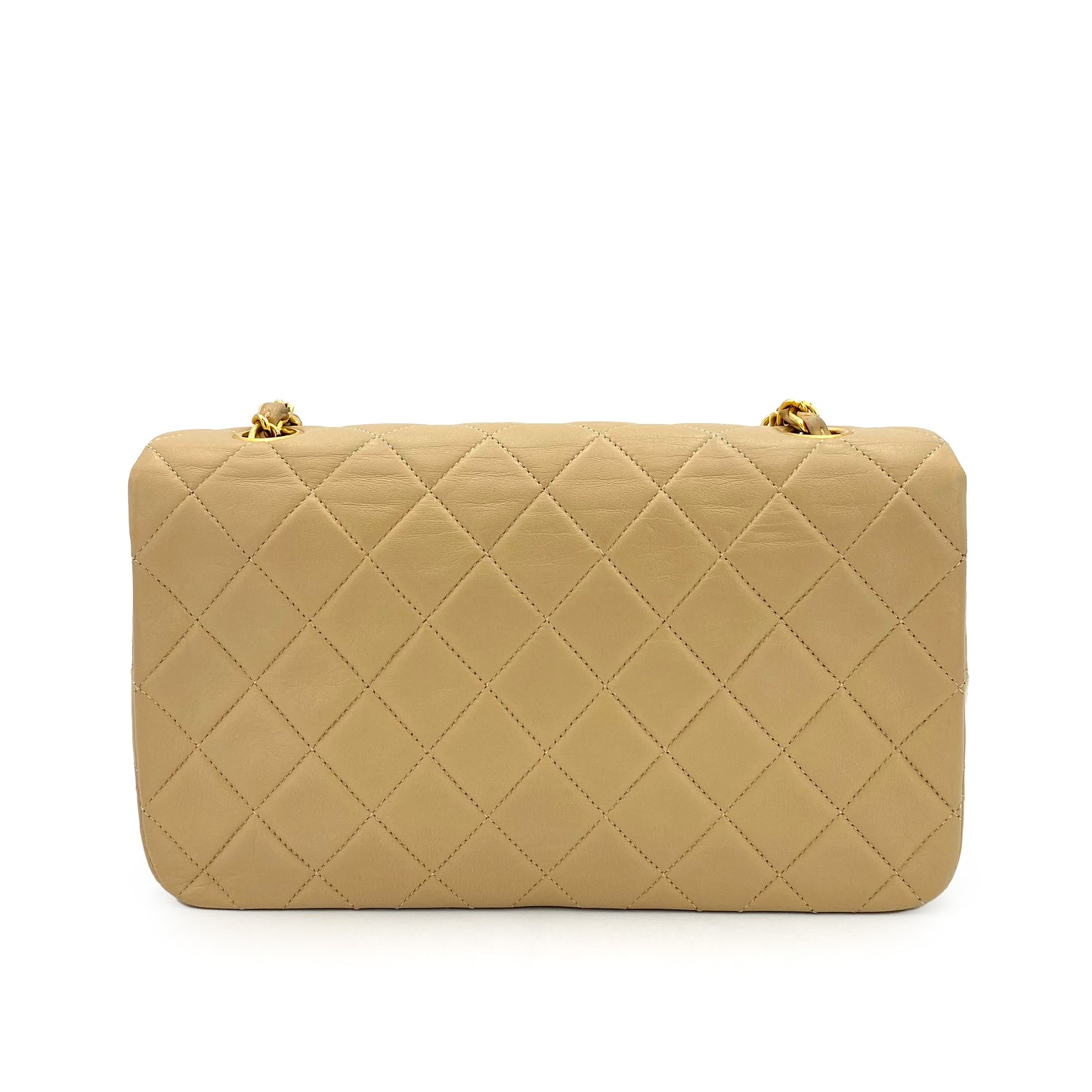 CHANEL VINTAGE FULL FLAP CHAIN SHOULDER BAG BEIGE LAMB SKIN 90242948