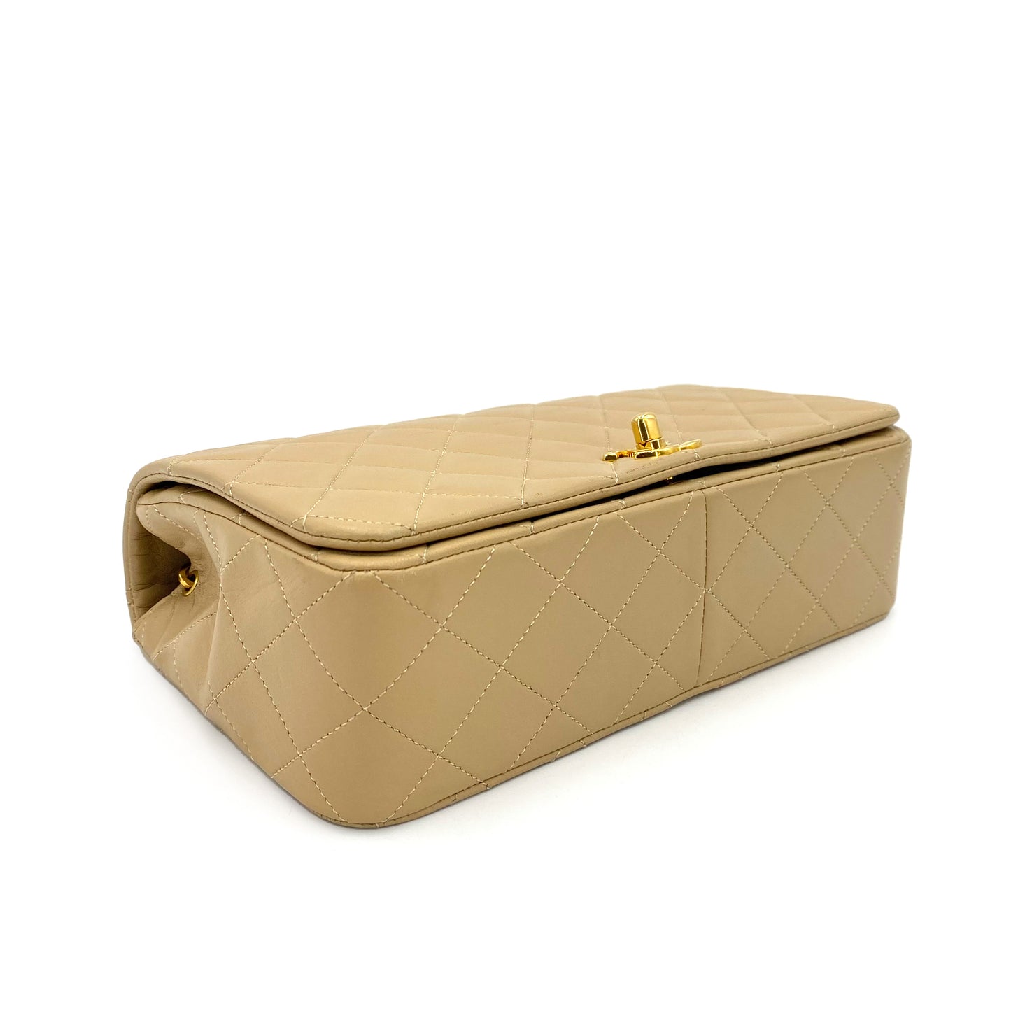 CHANEL VINTAGE FULL FLAP CHAIN SHOULDER BAG BEIGE LAMB SKIN 90242948