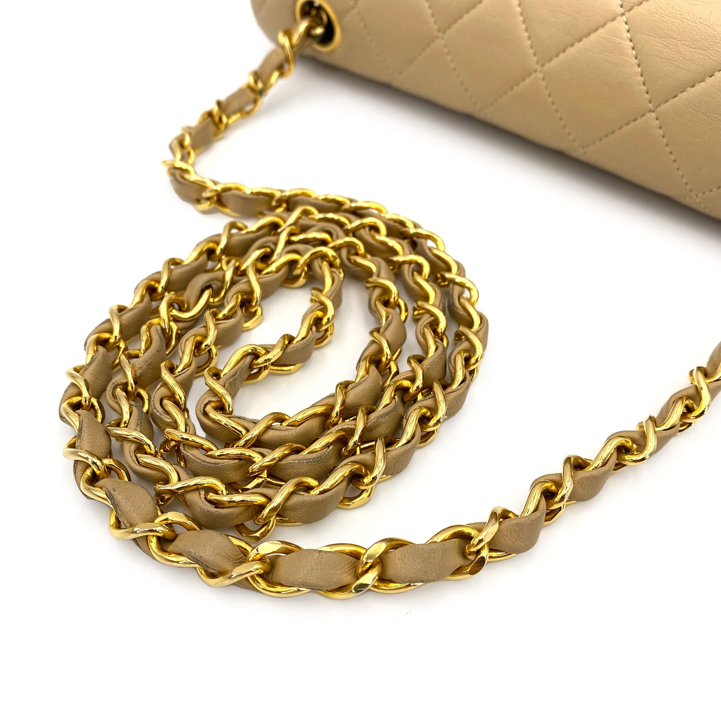 CHANEL VINTAGE FULL FLAP CHAIN SHOULDER BAG BEIGE LAMB SKIN 90242948