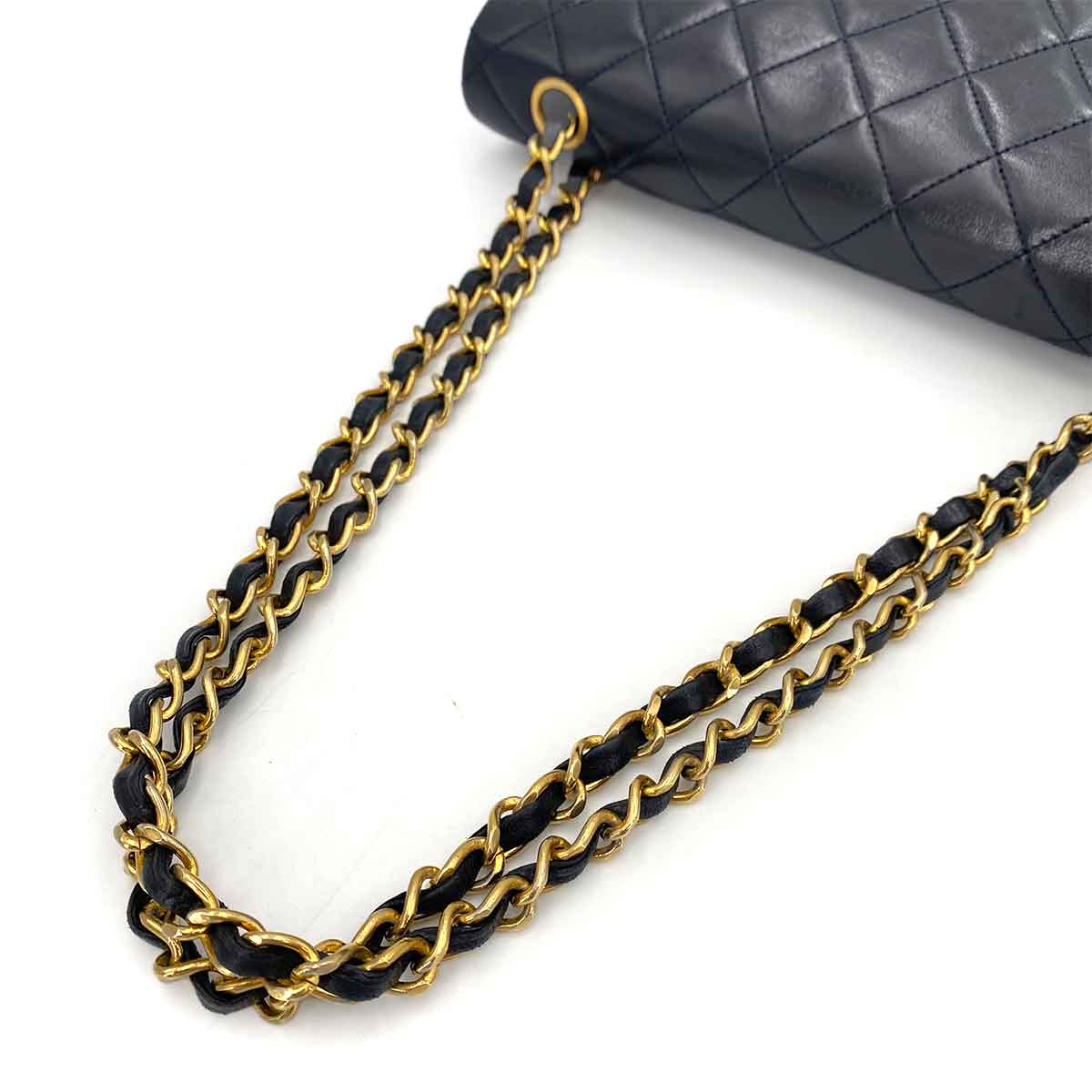 CHANEL VINTAGE CLASSIC FLAP MEDIUM CHAIN SHOULDER BAG NAVY LAMB SKIN 90242950