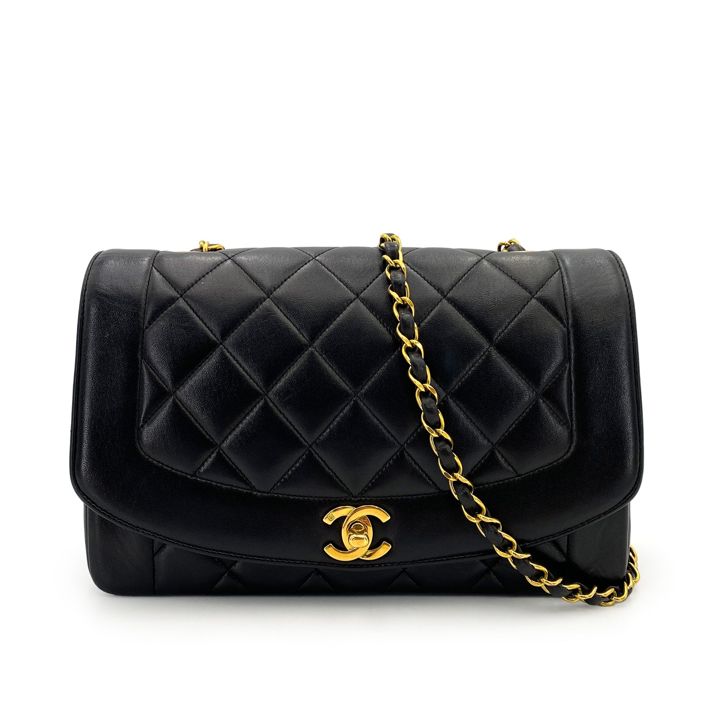 CHANEL VINTAGE DIANA MEDIUM CHAIN SHOULDER BAG BLACK LAMB SKIN 90242951