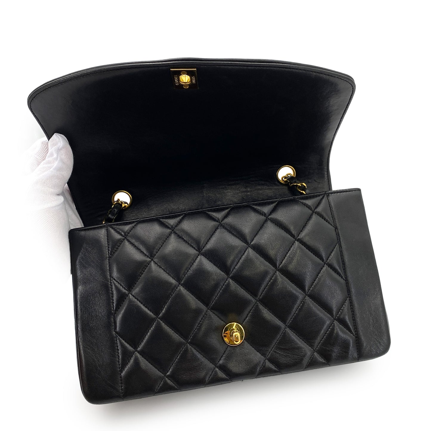 CHANEL VINTAGE DIANA MEDIUM CHAIN SHOULDER BAG BLACK LAMB SKIN 90242951