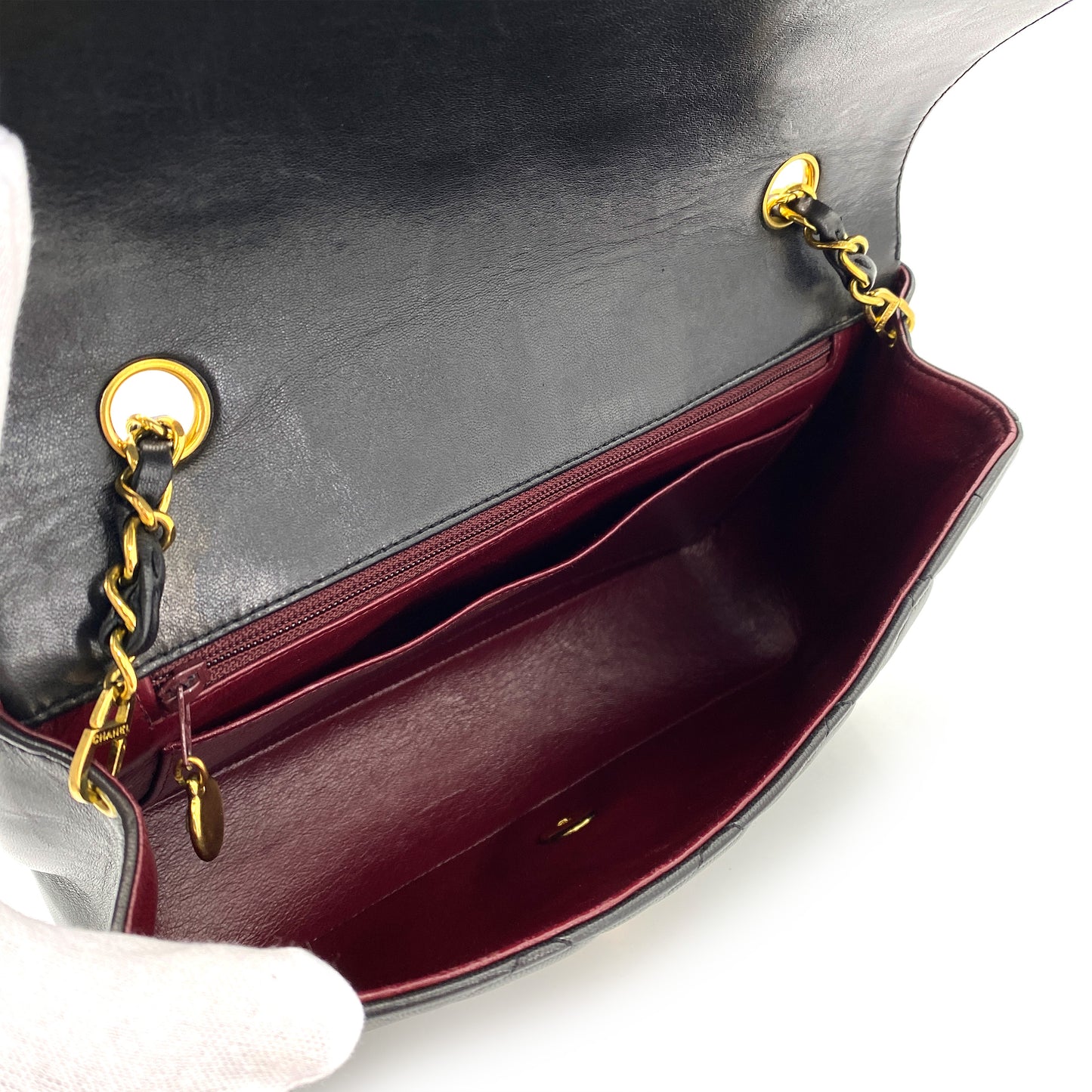 CHANEL VINTAGE DIANA MEDIUM CHAIN SHOULDER BAG BLACK LAMB SKIN 90242951