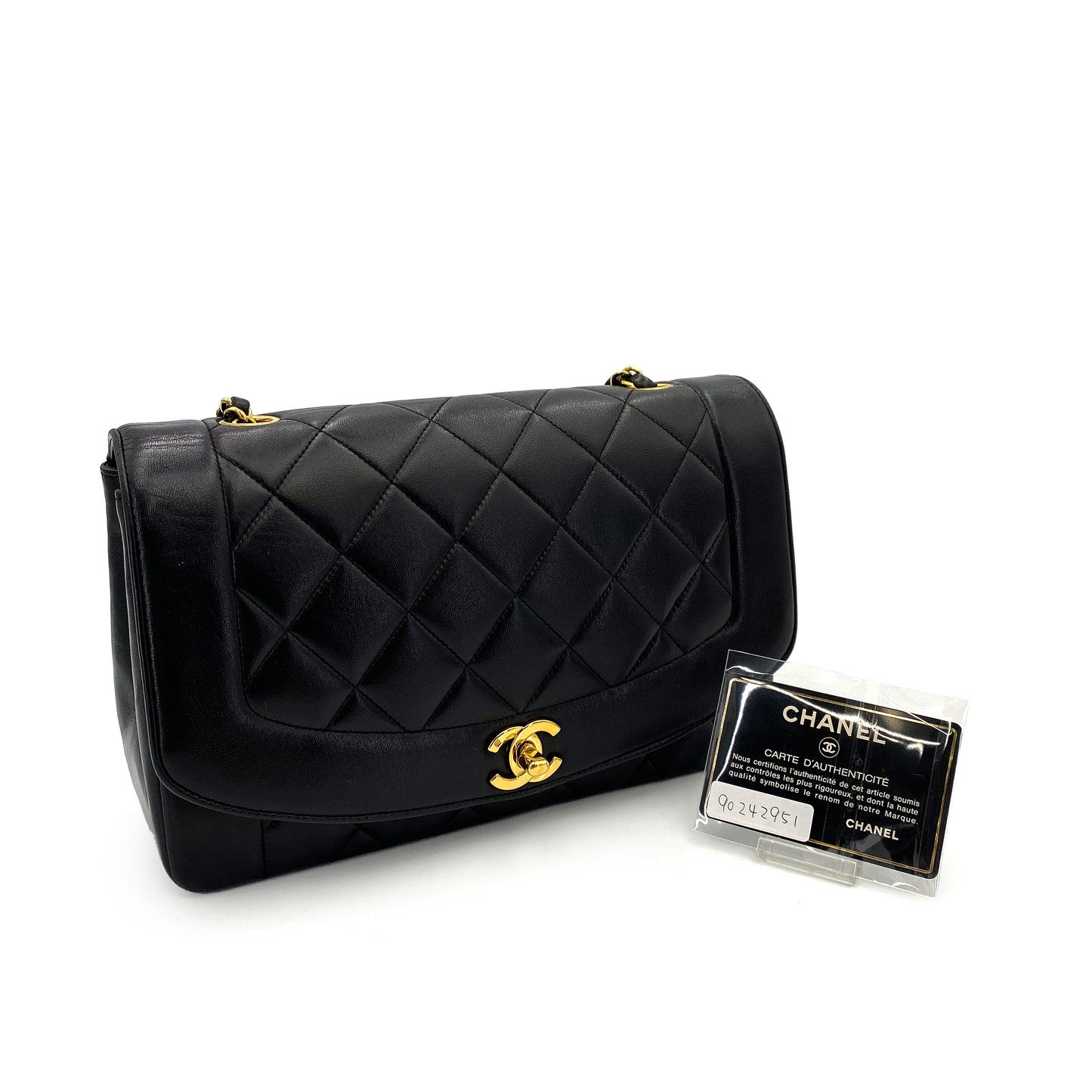 CHANEL VINTAGE DIANA MEDIUM CHAIN SHOULDER BAG BLACK LAMB SKIN 90242951