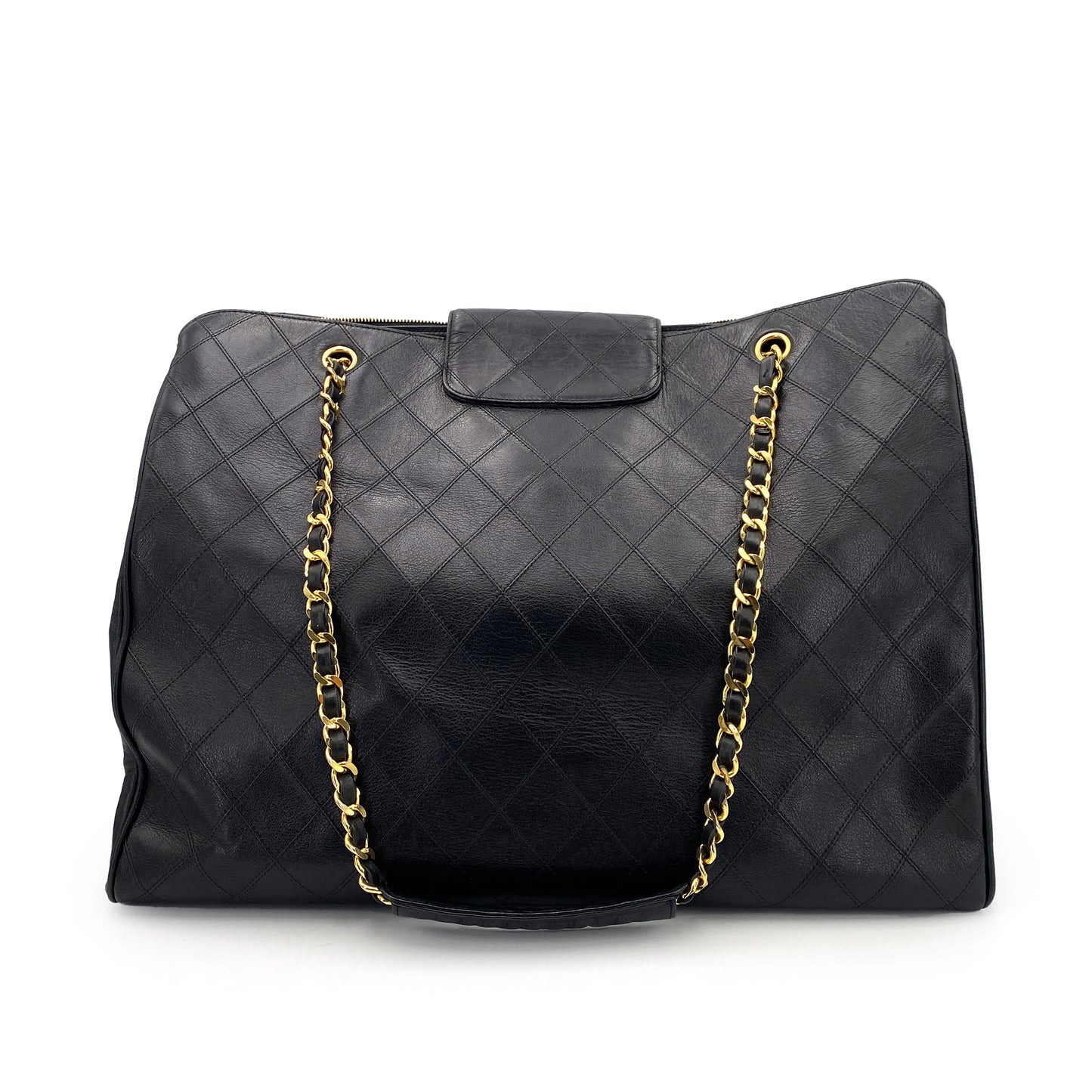 CHANEL VINTAGE SUPER MODEL BICOLORE CHAIN TOTE BAG BLACK LAMB SKIN 90242956