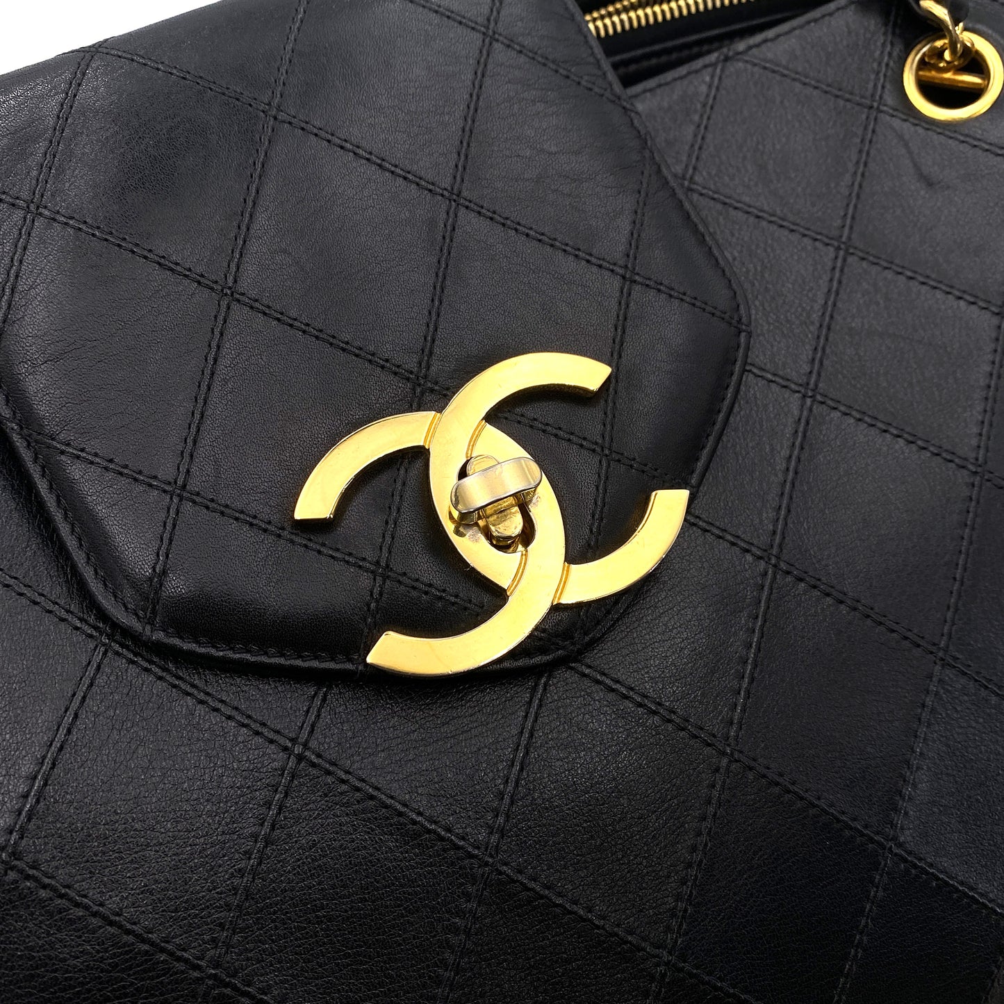 CHANEL VINTAGE SUPER MODEL BICOLORE CHAIN TOTE BAG BLACK LAMB SKIN 90242956