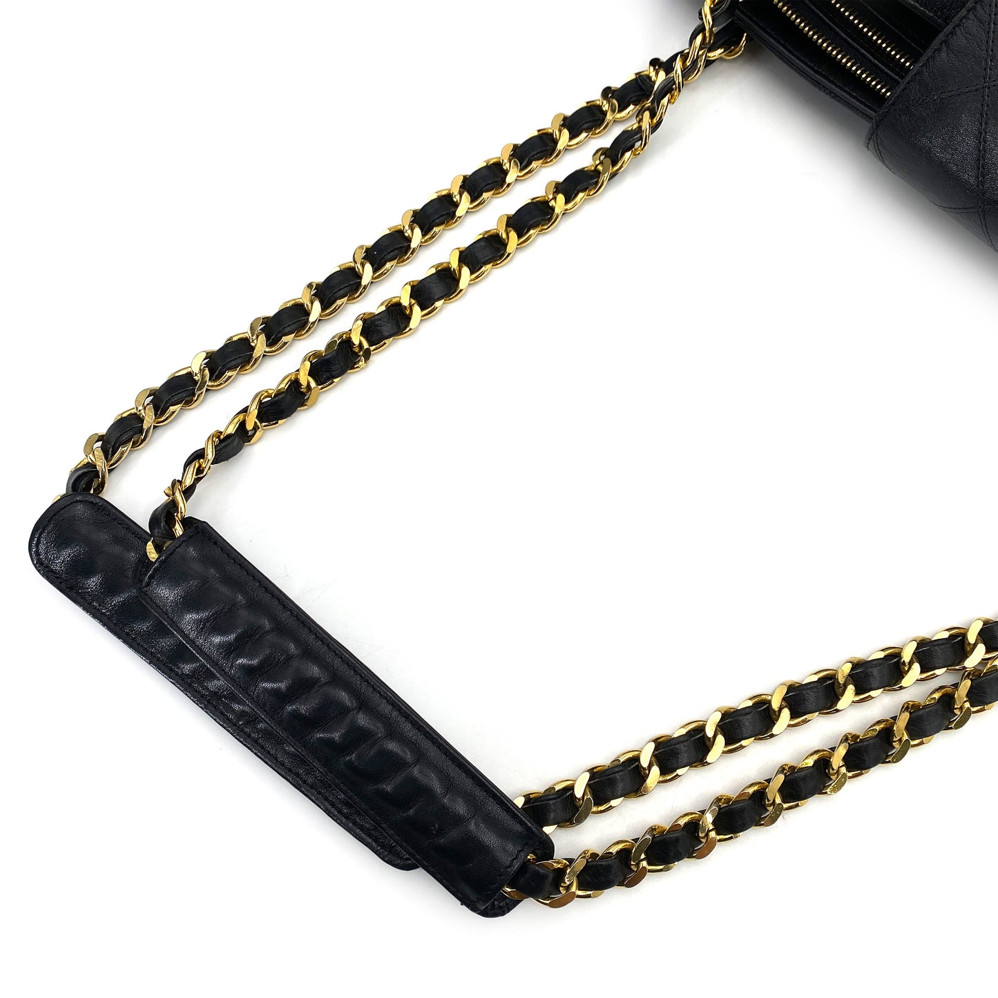 CHANEL VINTAGE SUPER MODEL BICOLORE CHAIN TOTE BAG BLACK LAMB SKIN 90242956